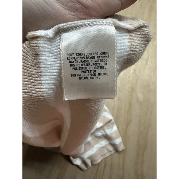 Anthropologie Women’s Oversized XS Cropped Sweater Tan White Striped Collar - Picture 6 of 7